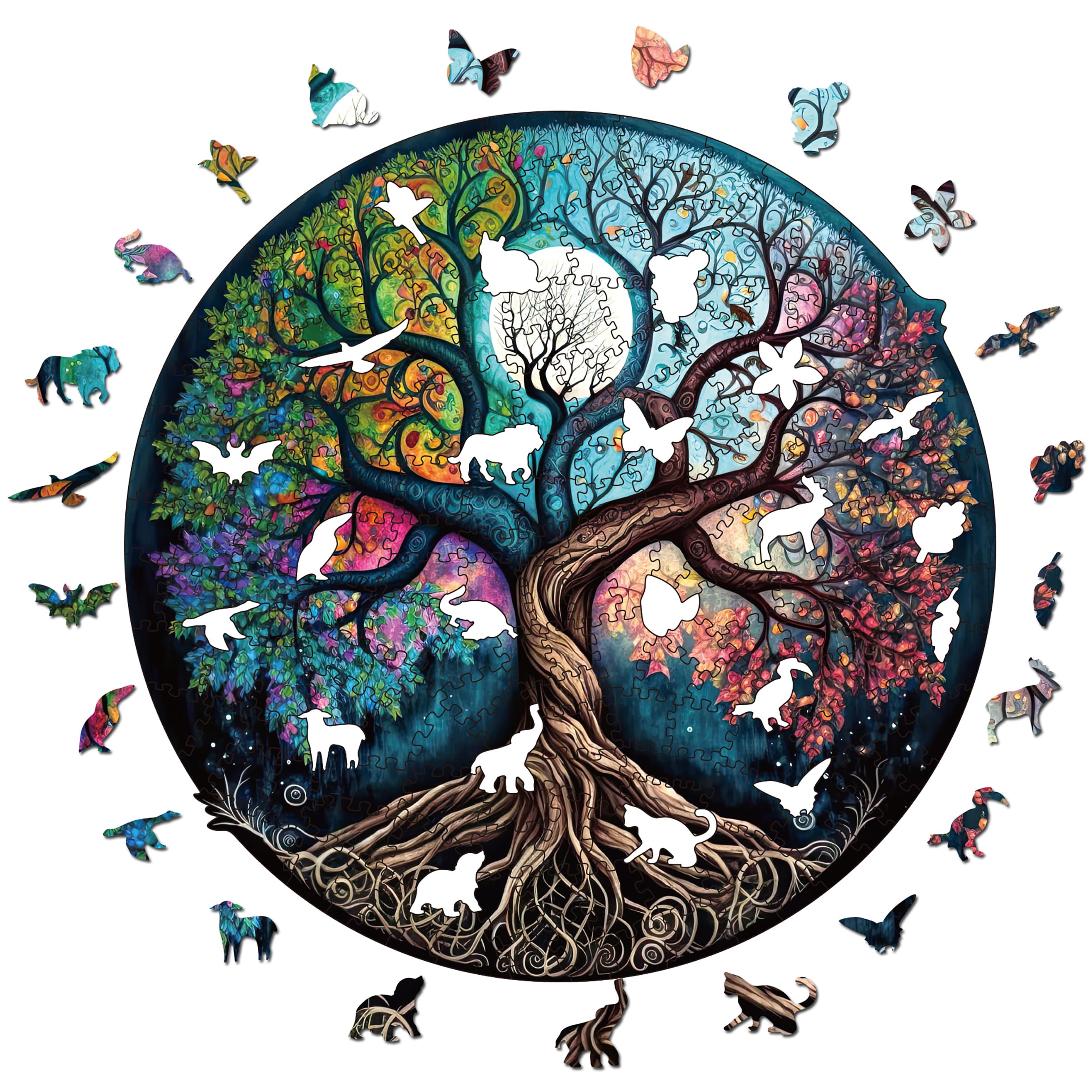 WHJSG animal puzzle irregular shapes close-up showing laser-cut edges