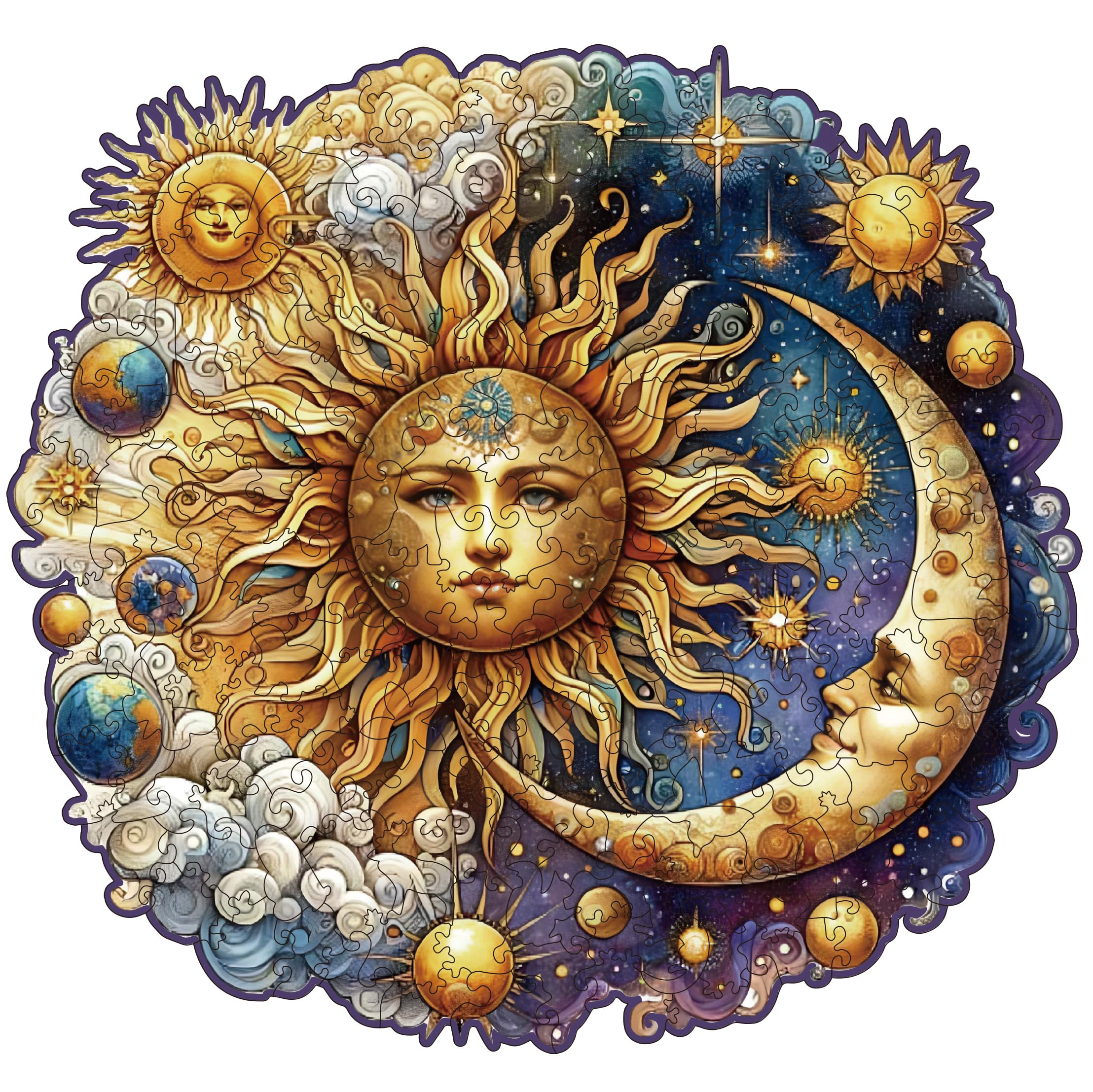 WHJSG sun and moon wooden puzzle with 200 pieces for mindful problem solving.