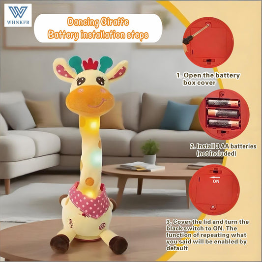 WHNKFB Giraffe plush with LED lights brightens playtime during songs.