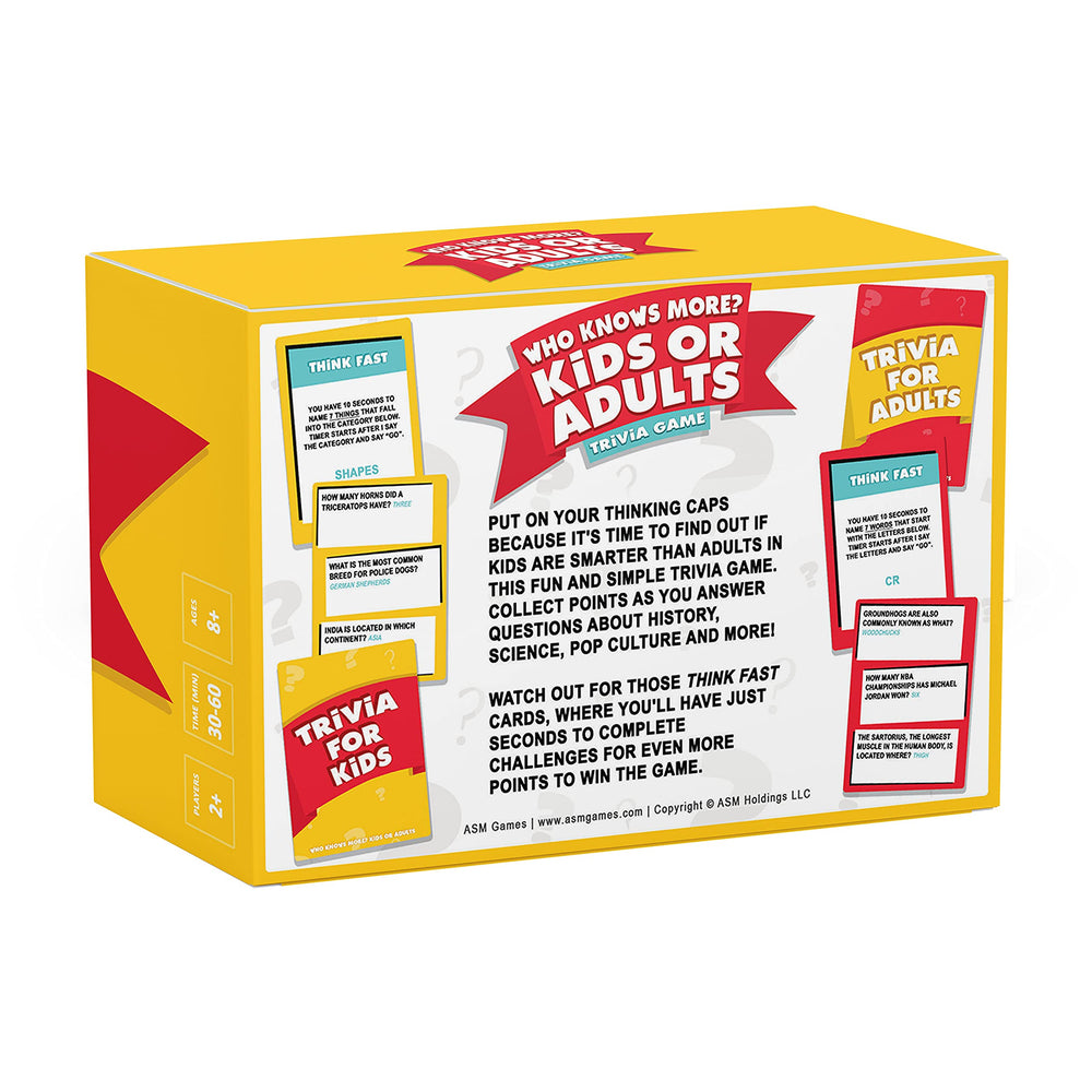 Who Knows More? kids vs adults trivia setup promotes balanced play and strategy.