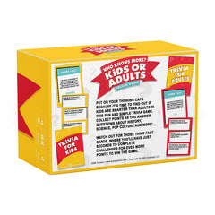 Who Knows More? kids vs adults trivia setup promotes balanced play and strategy.