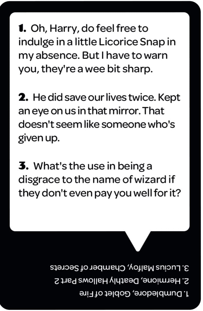 Who Says? Harry Potter Edition players hold cards during a round for quick guessing