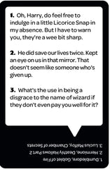 Who Says? Harry Potter Edition players hold cards during a round for quick guessing