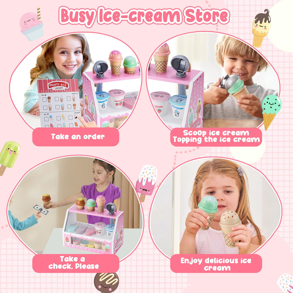 WHOHOLL wooden ice cream toy is durable and safe with non-toxic paint for toddlers.