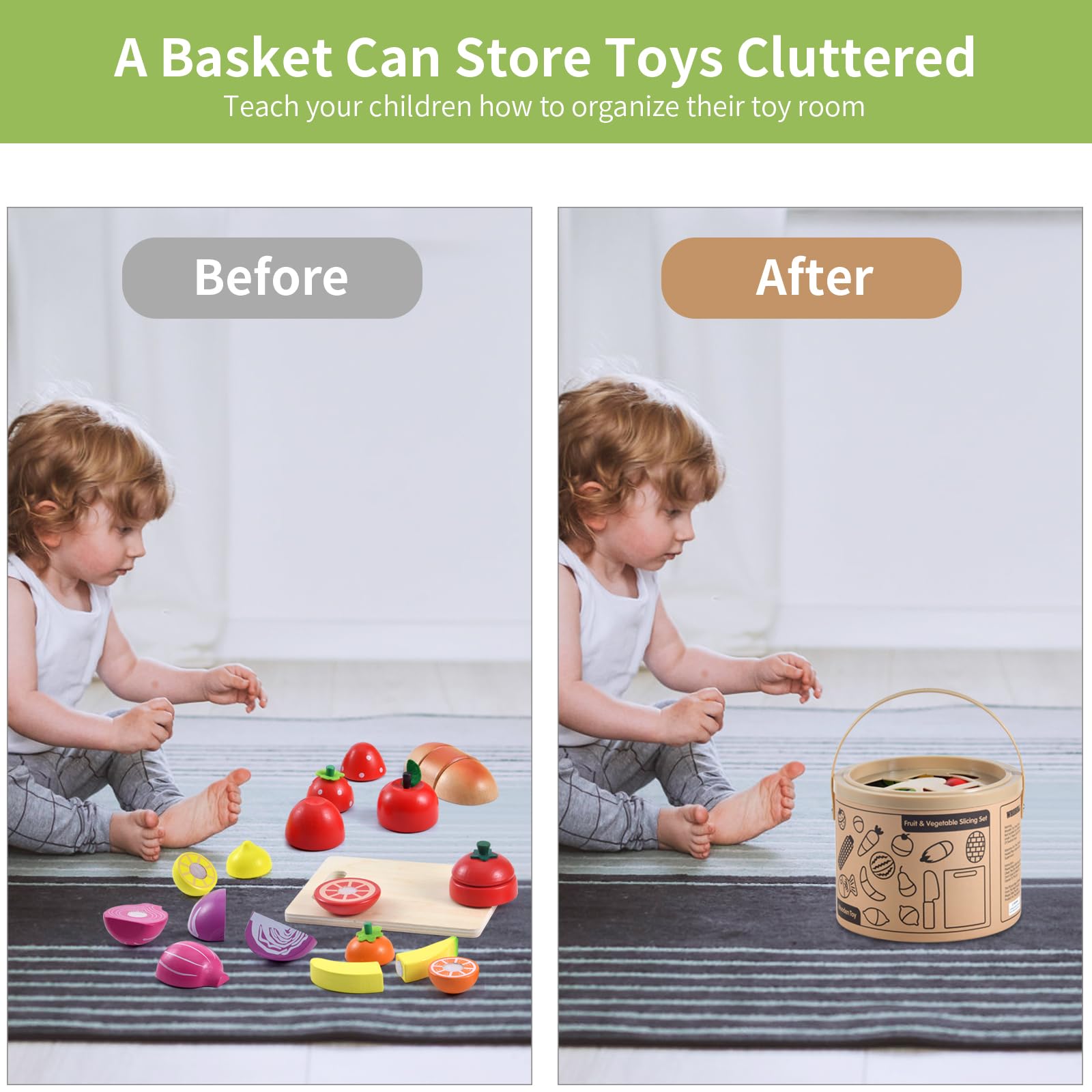 WHOHOLL realistic food items teach color, counting, and social play through role play.