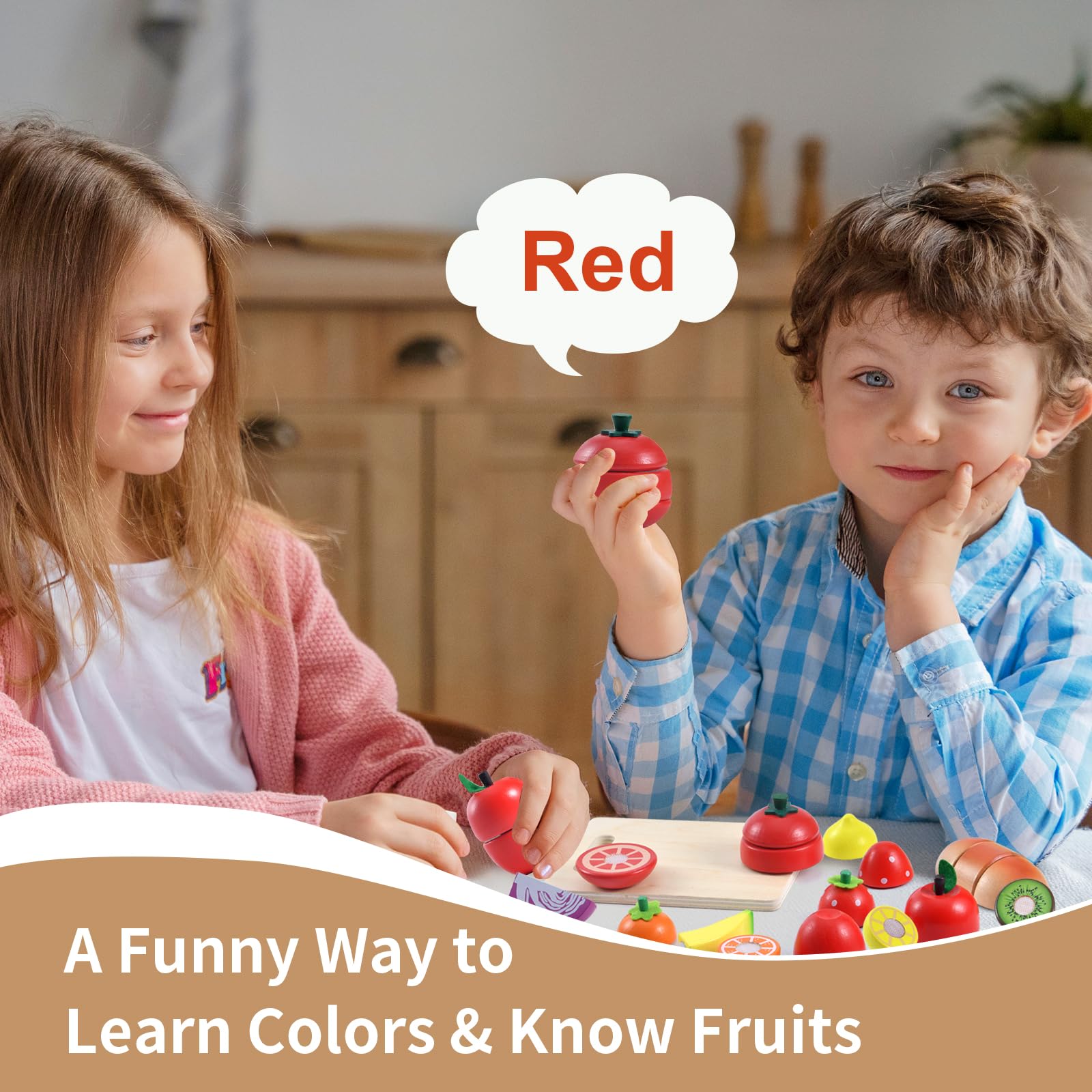 WHOHOLL smooth edges and premium wood offer durable, kid-safe kitchen pretend play.