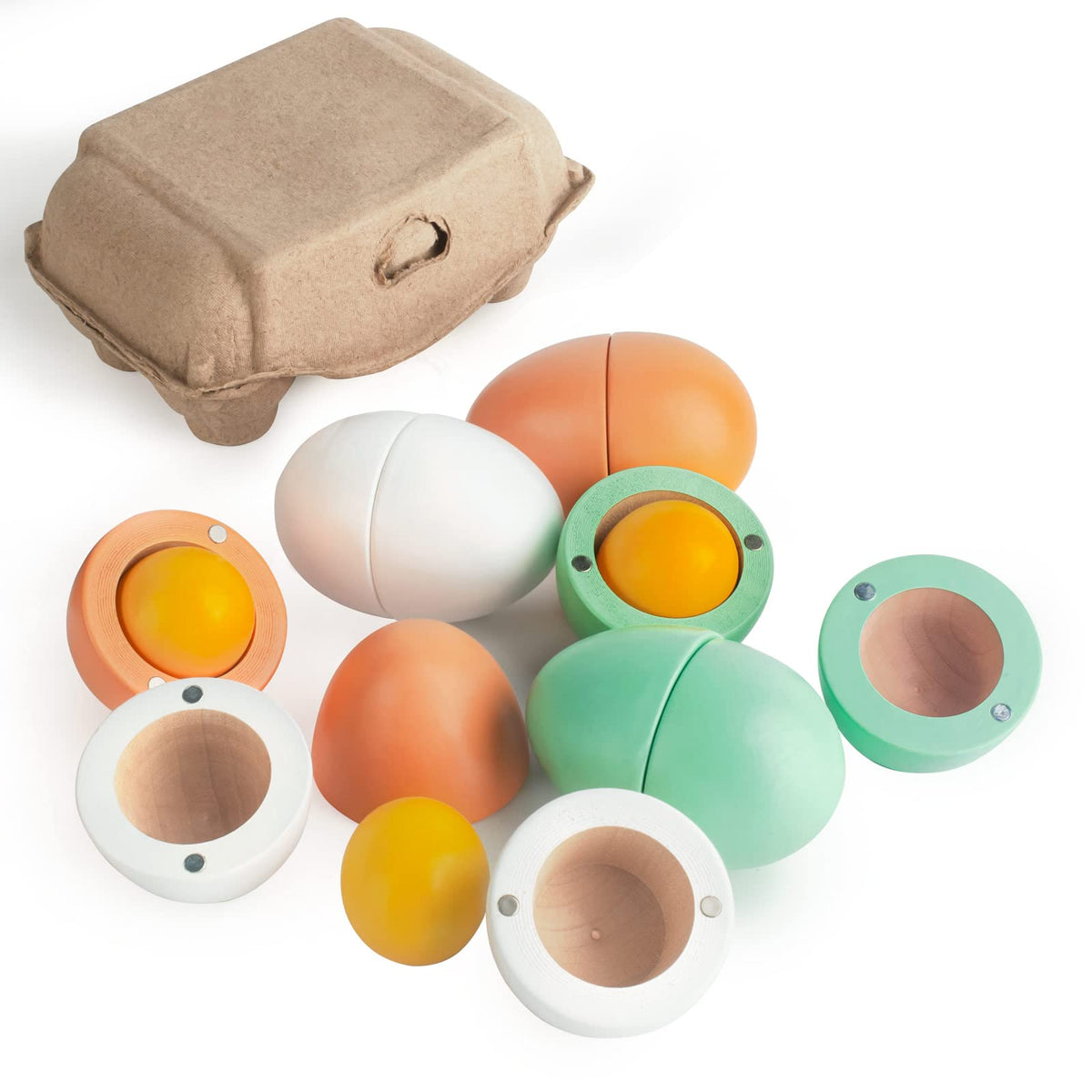WHOHOLL wooden Christmas eggs with magnetic yolk for realistic pretend play