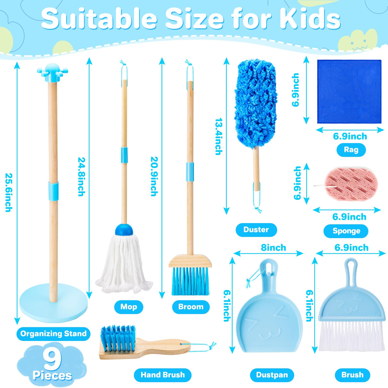 WHOHOLL wooden duster toy – realistic design encourages active, hands-on cleaning pretend play.