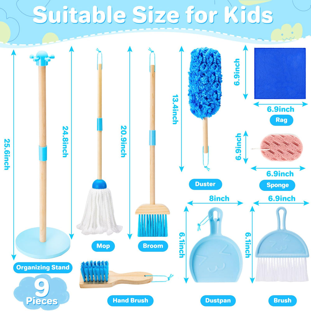 WHOHOLL wooden duster toy – realistic design encourages active, hands-on cleaning pretend play.