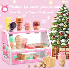WHOHOLL wooden ice cream bar set pink supports fine motor scooping.