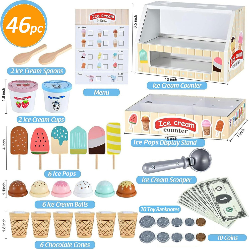 WHOHOLL wooden ice-cream scoops set boosts color recognition and fine motor skills
