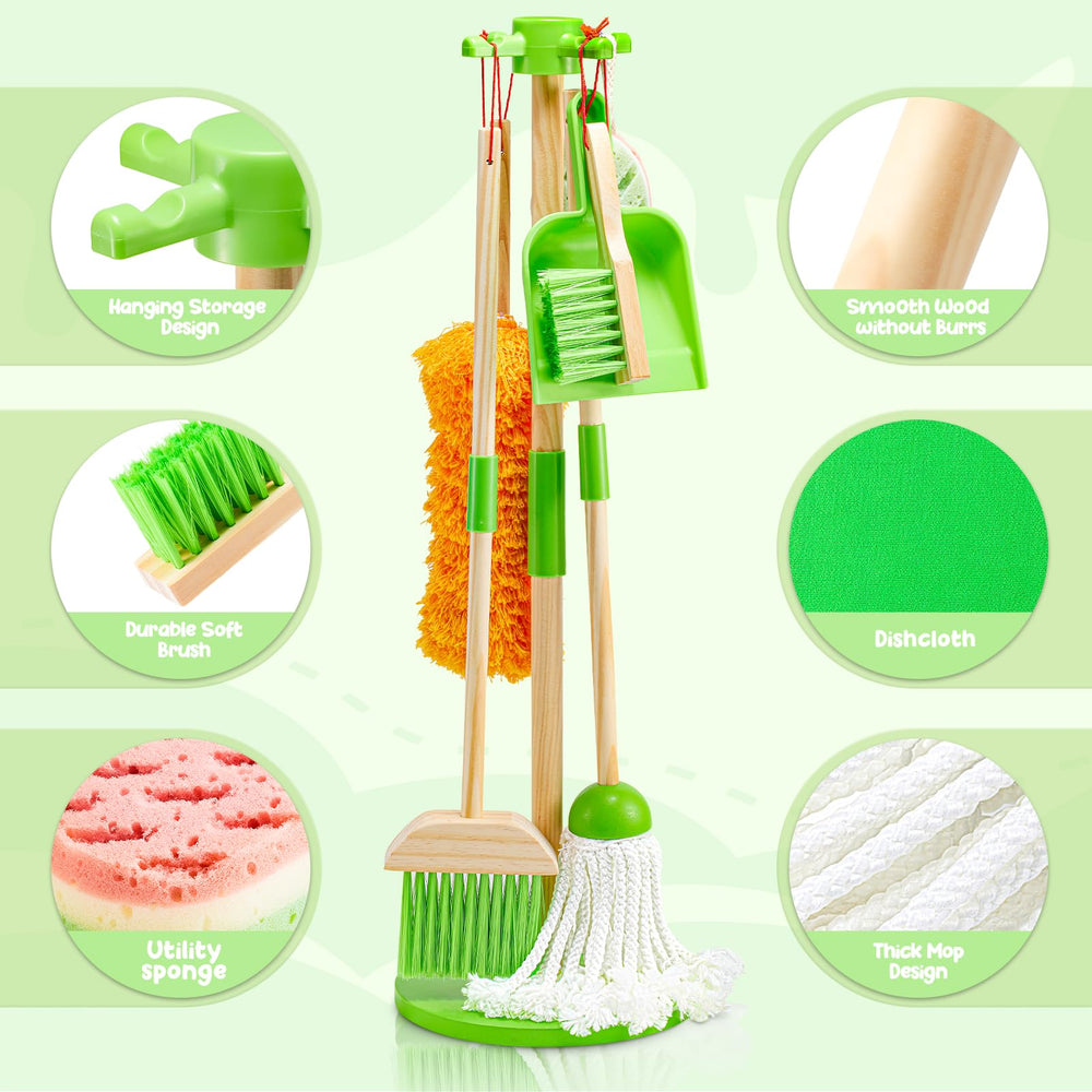 WHOHOLL wooden kids cleaning set dishcloth for quick cleanup after meals