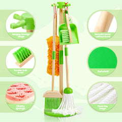 WHOHOLL wooden kids cleaning set dishcloth for quick cleanup after meals