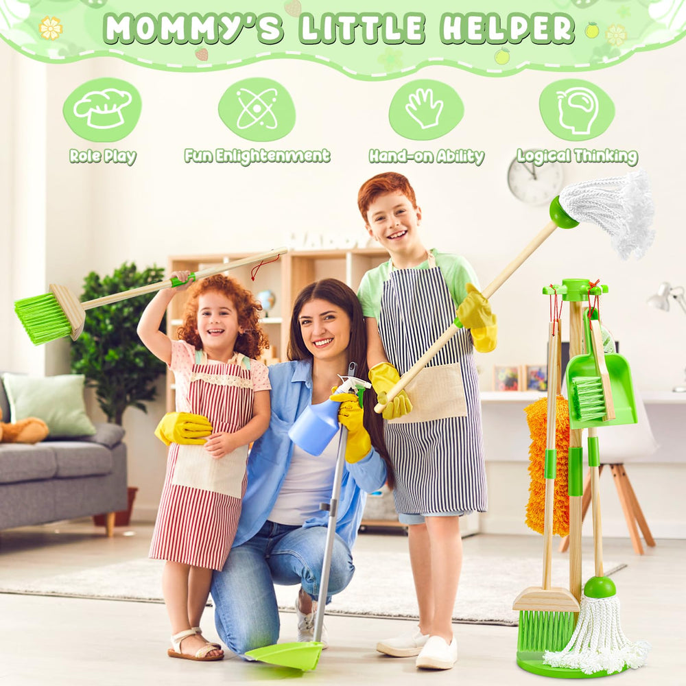 WHOHOLL wooden kids cleaning set hand brush for scrubbing small messes