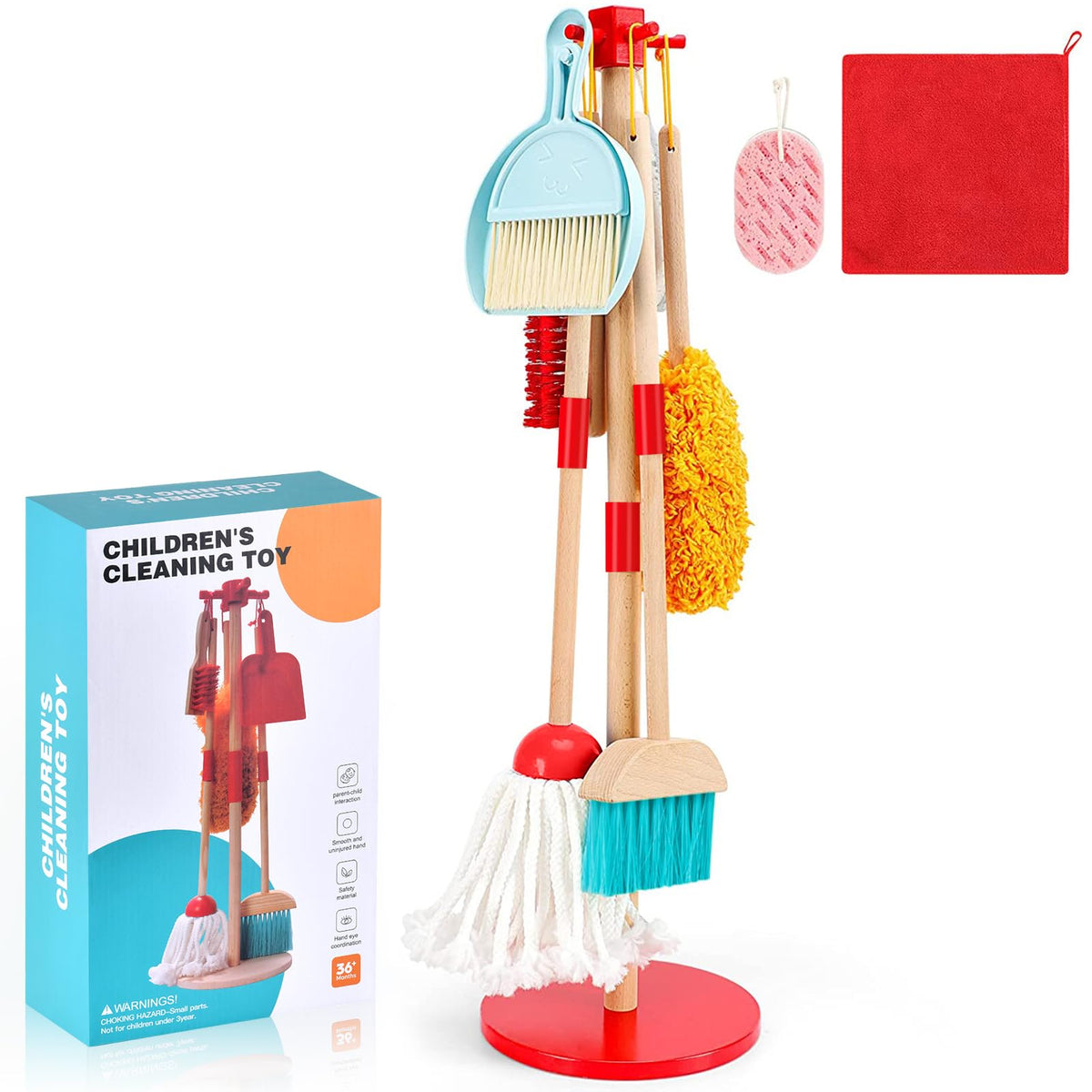 WHOHOLL wooden broom for kids promotes safe pretend cleaning and grip comfort.