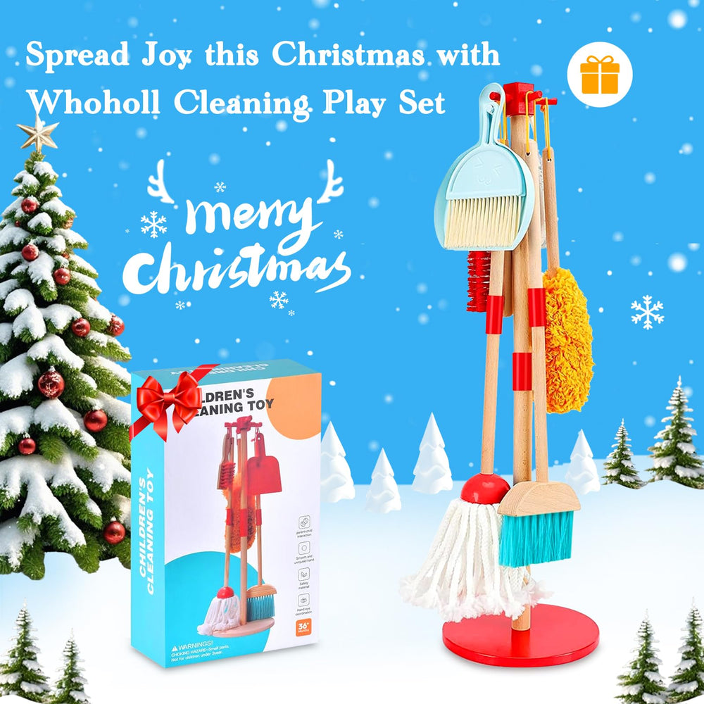 WHOHOLL wooden mop supports independent cleanup during playtime.