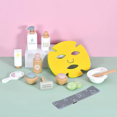 WHOHOLL wooden makeup toy set face mask bowl for mess free play