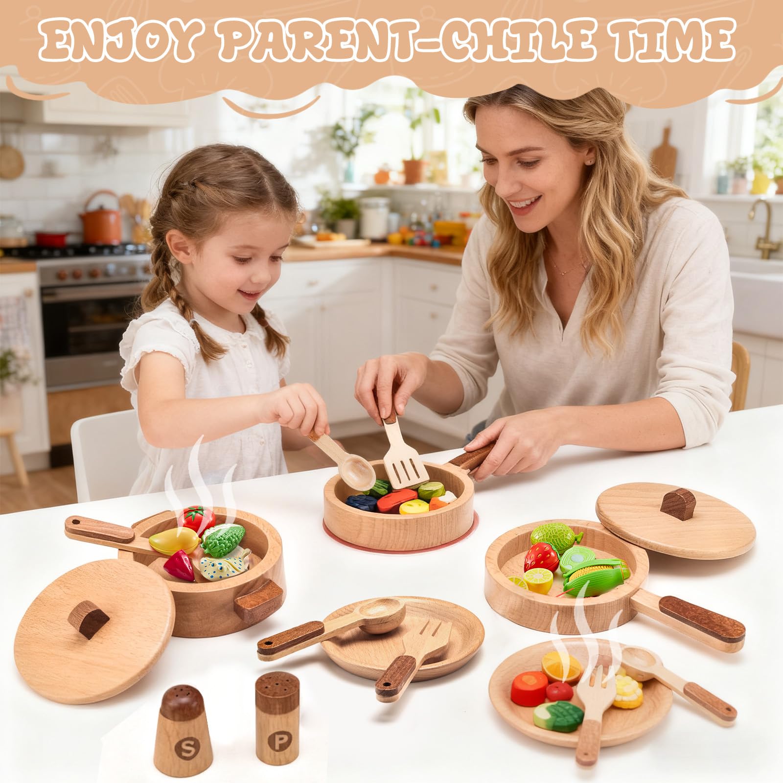 WHOHOLL wooden plates and forks encourage sharing during play