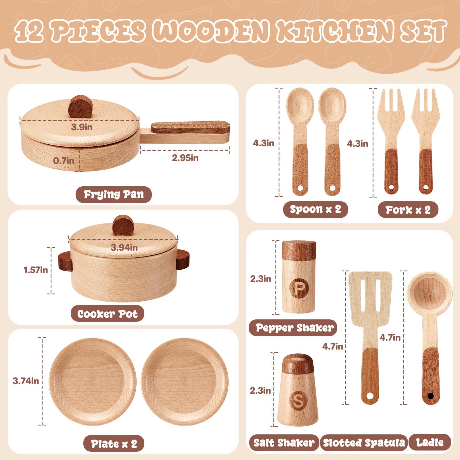WHOHOLL wooden tableware and dishes support role-play dining scenes.