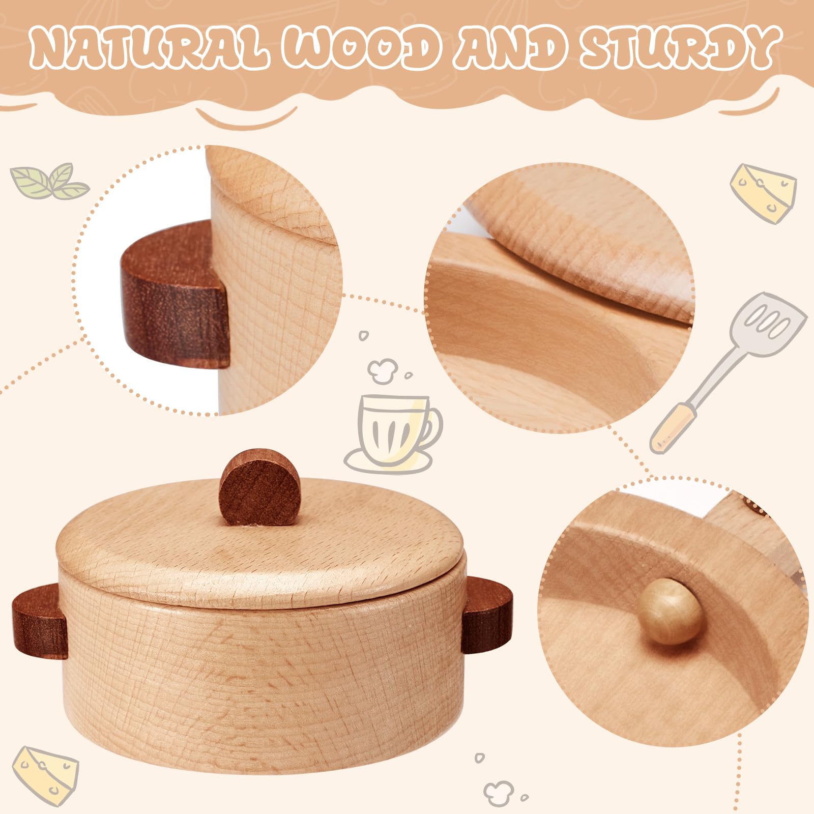 WHOHOLL wooden utensils for imaginative meals and easy grip for little hands.