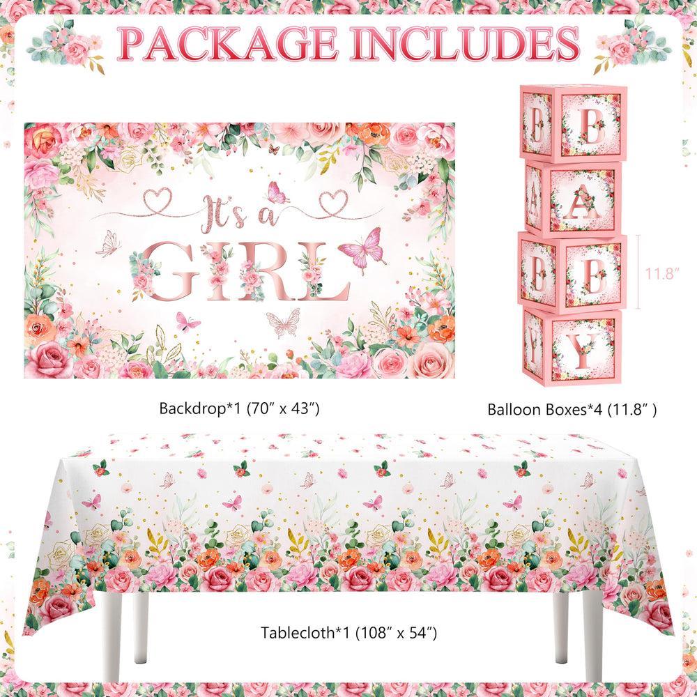 WHYMEO Baby Girl foil balloon creates a festive focal point.