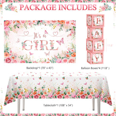 WHYMEO Baby Girl foil balloon creates a festive focal point.