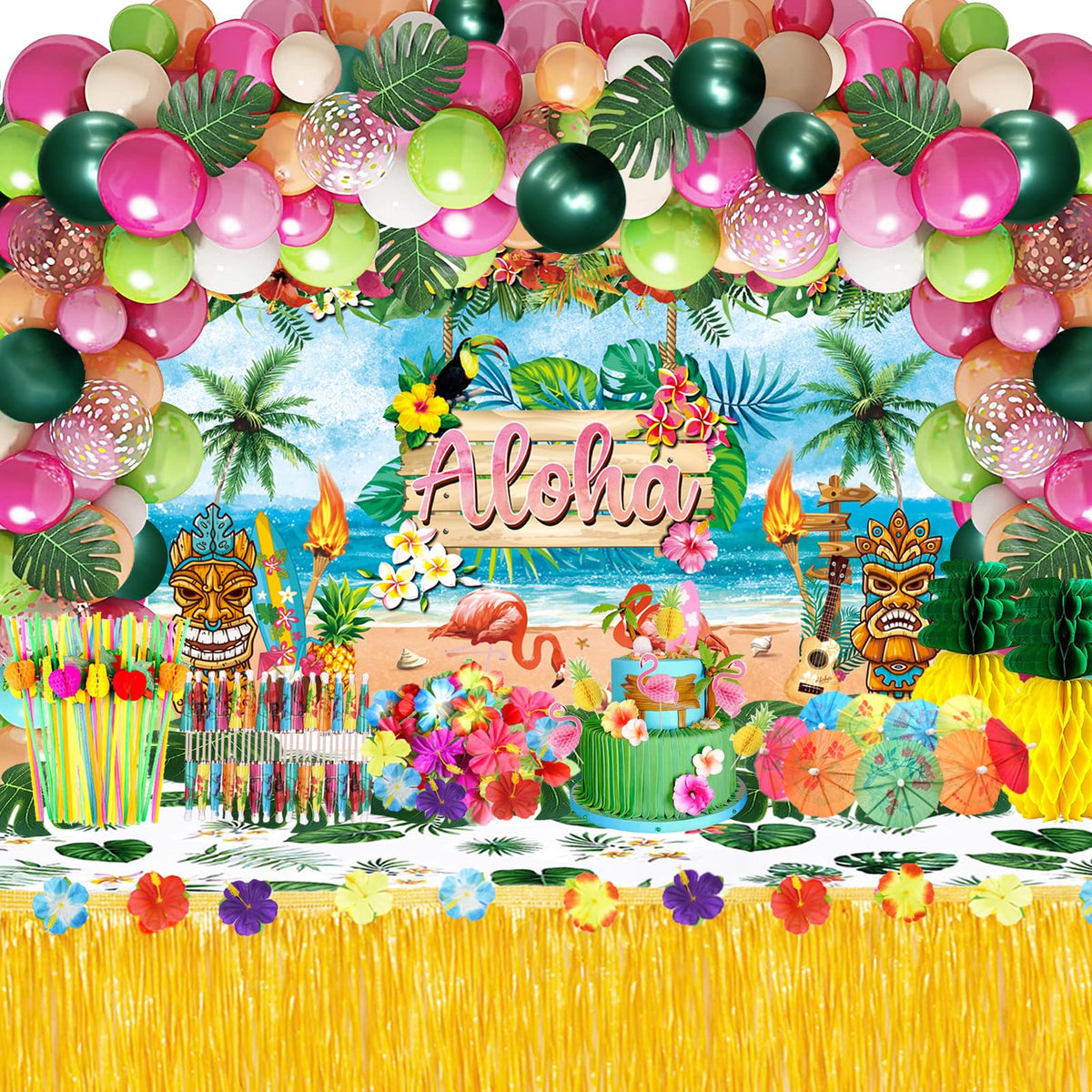WHYMEO Hawaiian Luau backdrop to create a vibrant tropical photo zone