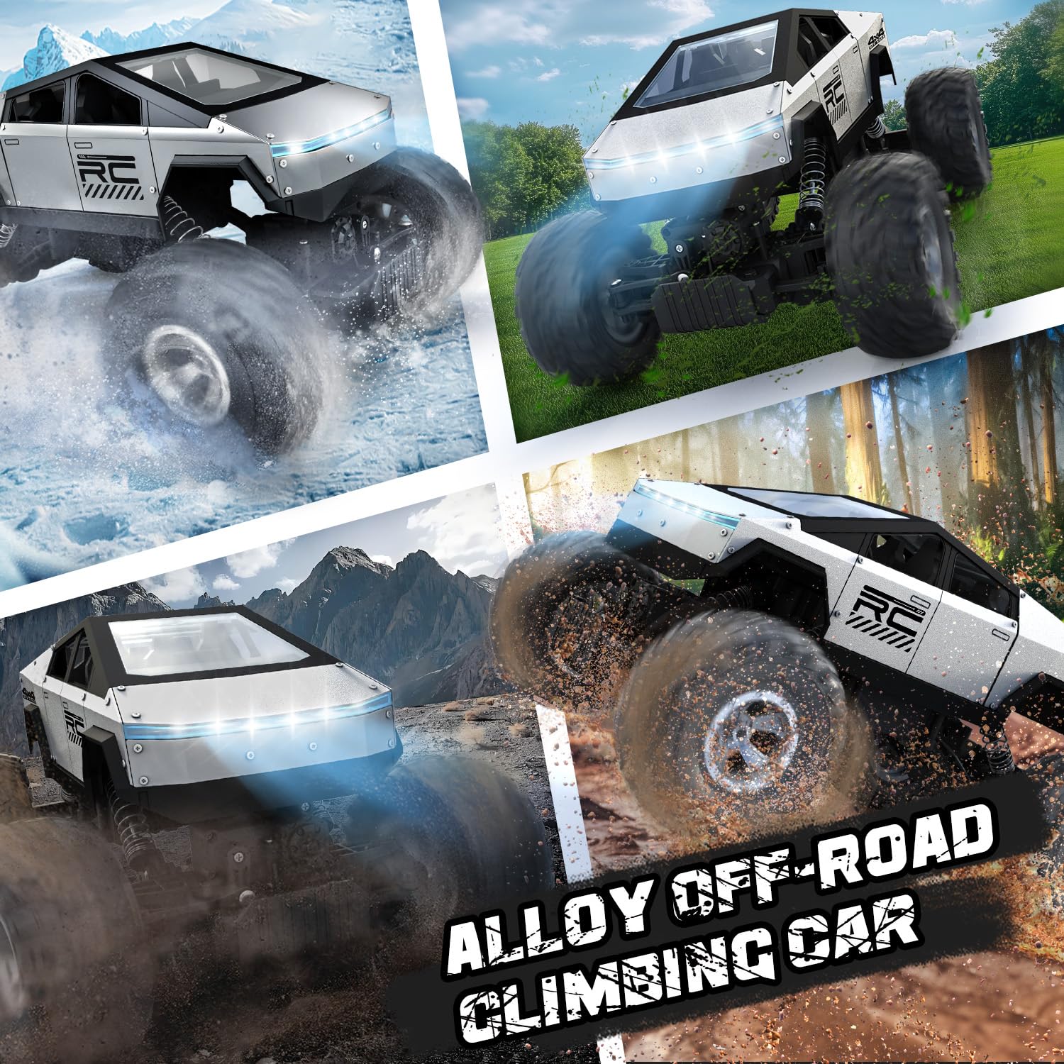 WIAORCHI RC car side action shows 4x4 off-road grip capability.