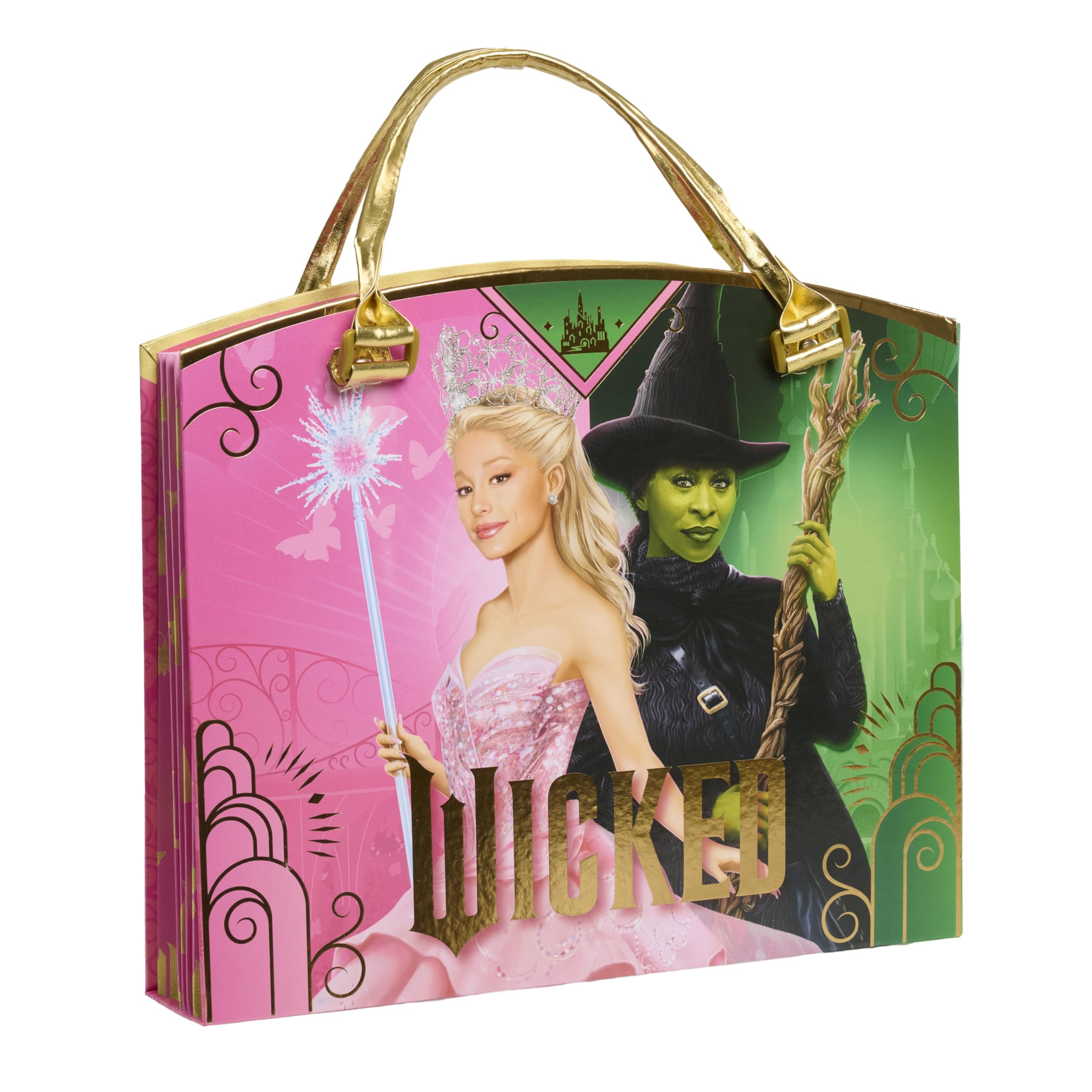 Wicked Activity Tote highlights glitter glue and stencil sheets for vibrant designs.