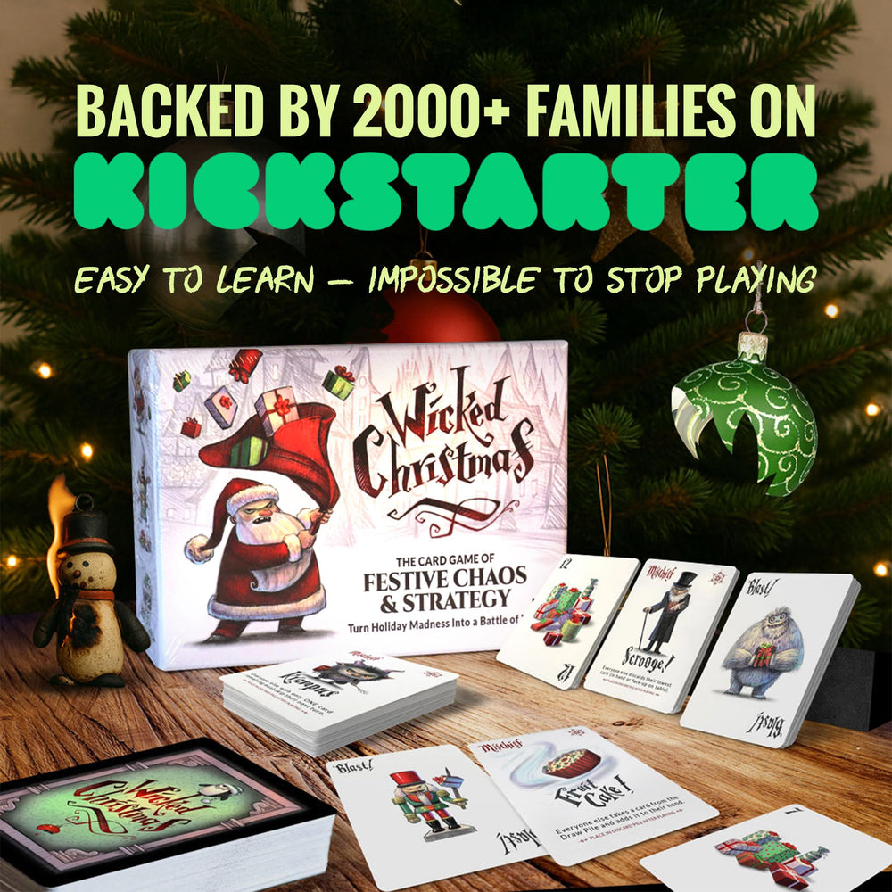 Wicked Christmas card game play captures quick rounds and lively family competition.