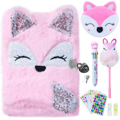 WIEWUSCH Fox Diary cover pink fuzzy texture for private journaling