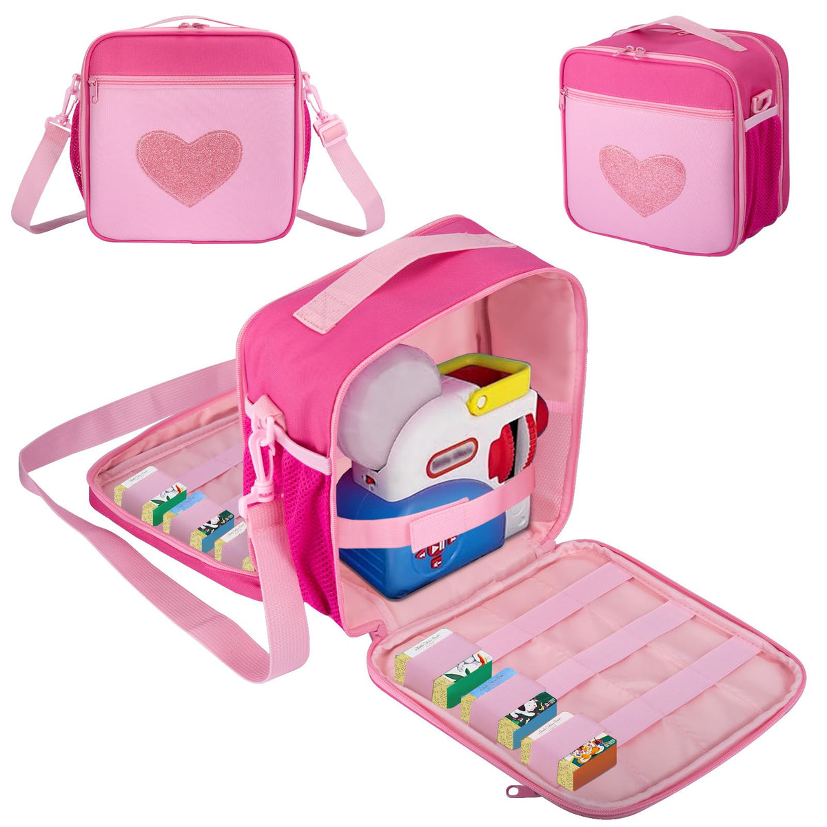 Wigojoy carrying case front view in pink showing spacious storage for story dream machine accessories
