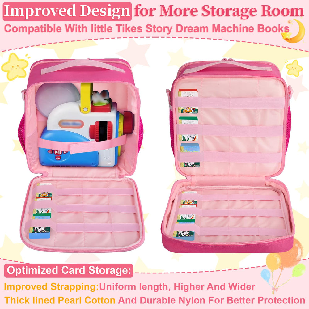 Wigojoy pink carrying case open compartments highlight front and back spaces for books