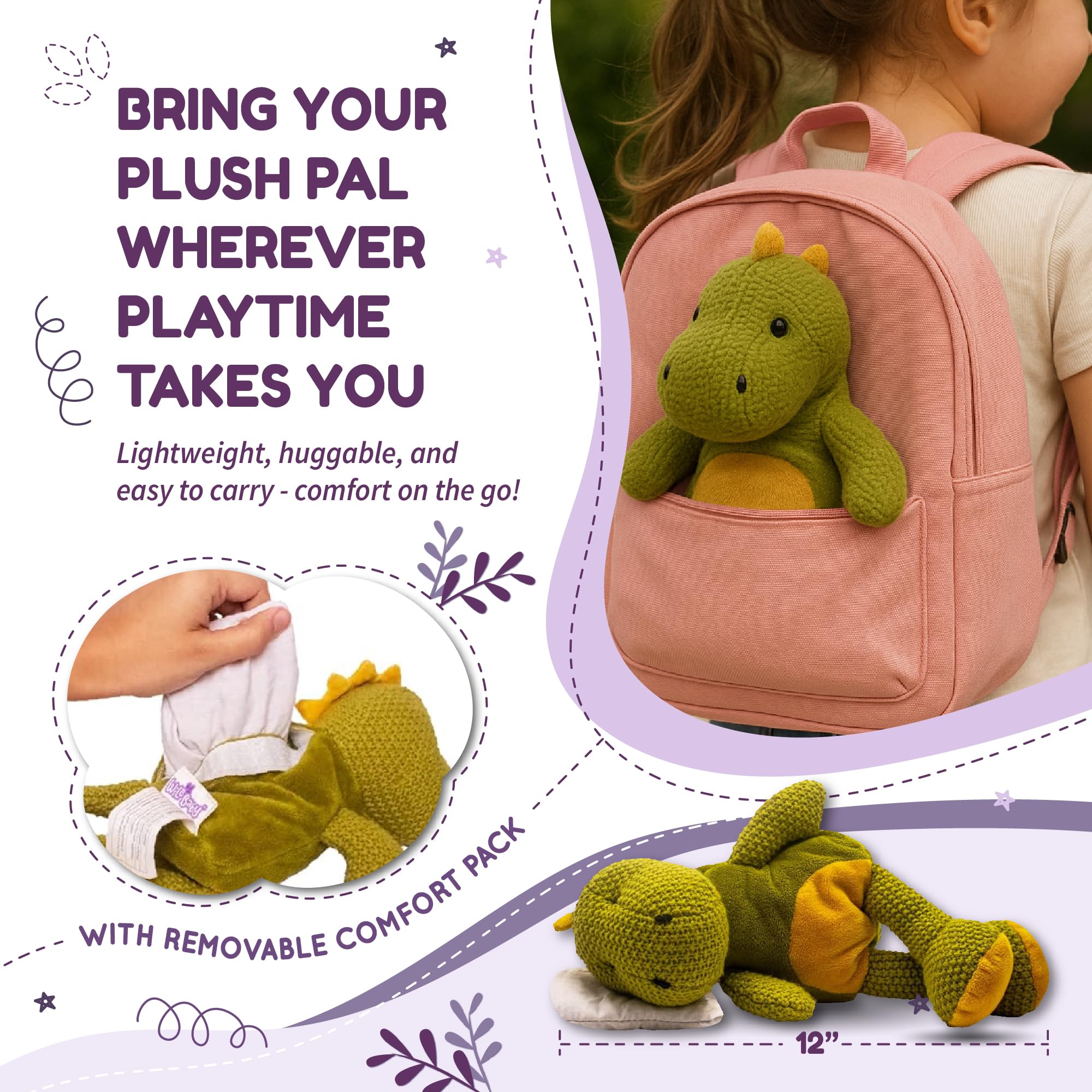 WILD BABY Dino plush ready for bedtime snuggles and wind-down.