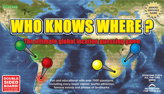 Wild Card Games Who Knows Where? double-sided board for global exploration
