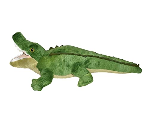 Wild Republic alligator plush face close-up with friendly expression.