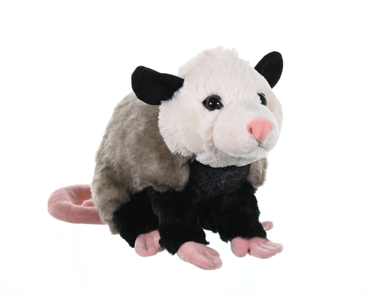 Wild Republic opossum plush 12-inch close-up, soft fur ideal for cuddling.