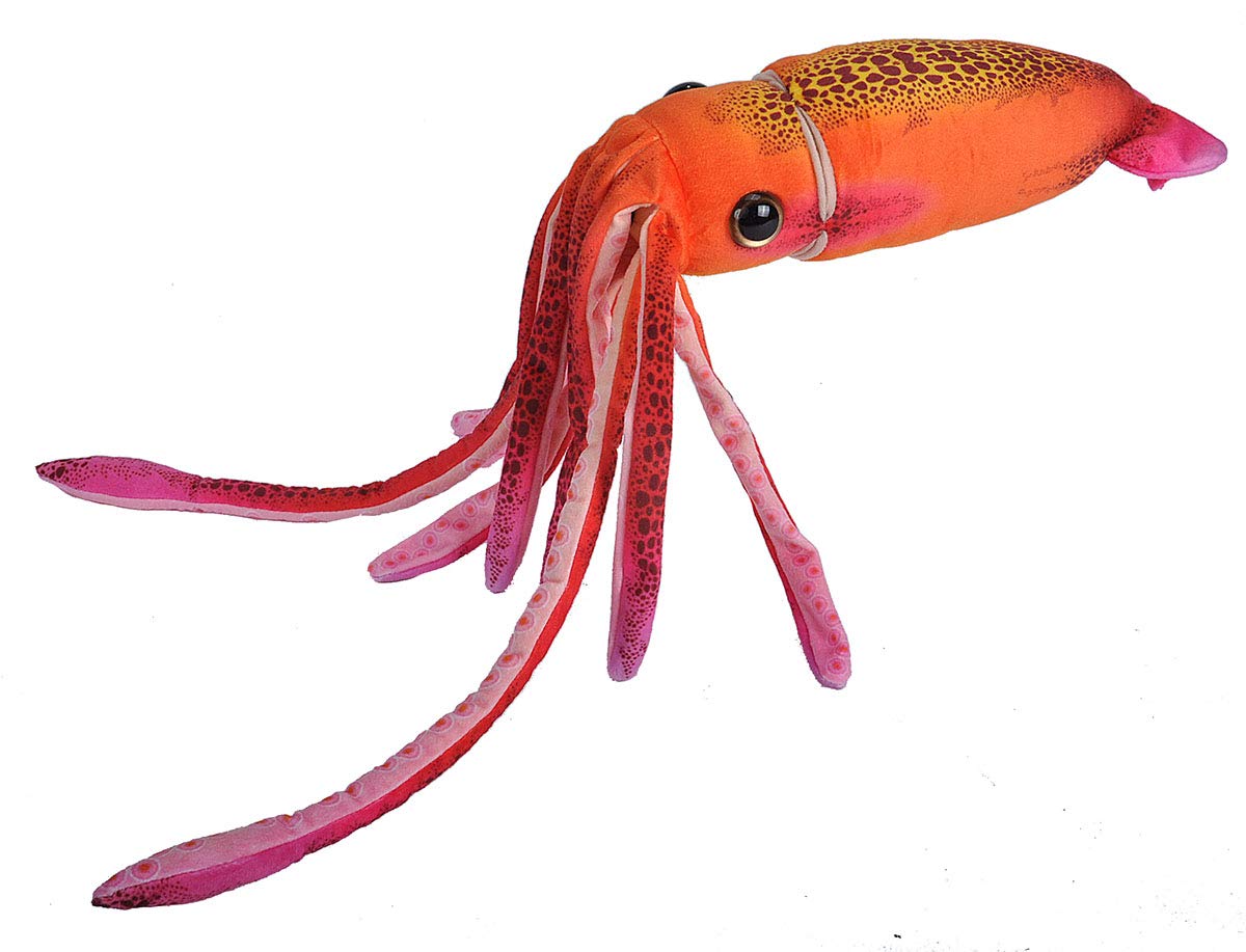 Wild Republic orange squid plush, a 22-inch cuddle toy for kids and home decor.