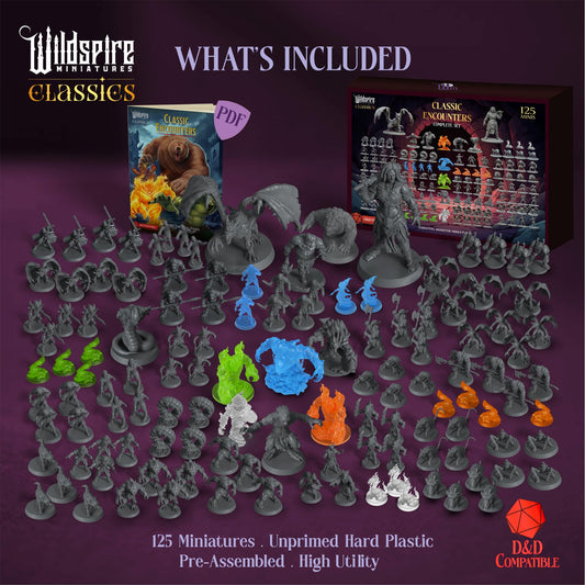 Wildspire 28mm DND miniatures, unpainted and ready for priming and customization.