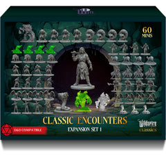 Wildspire Classic Encounters Set I front view: 60 unpainted minis for tabletop battles