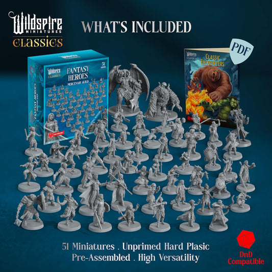 Wildspire Classic Heroes Mercenary Band II group shot for tabletop campaigns.