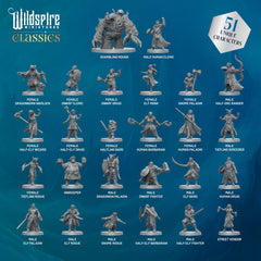 Wildspire Classic Heroes Unpainted miniatures collection ready for painting.