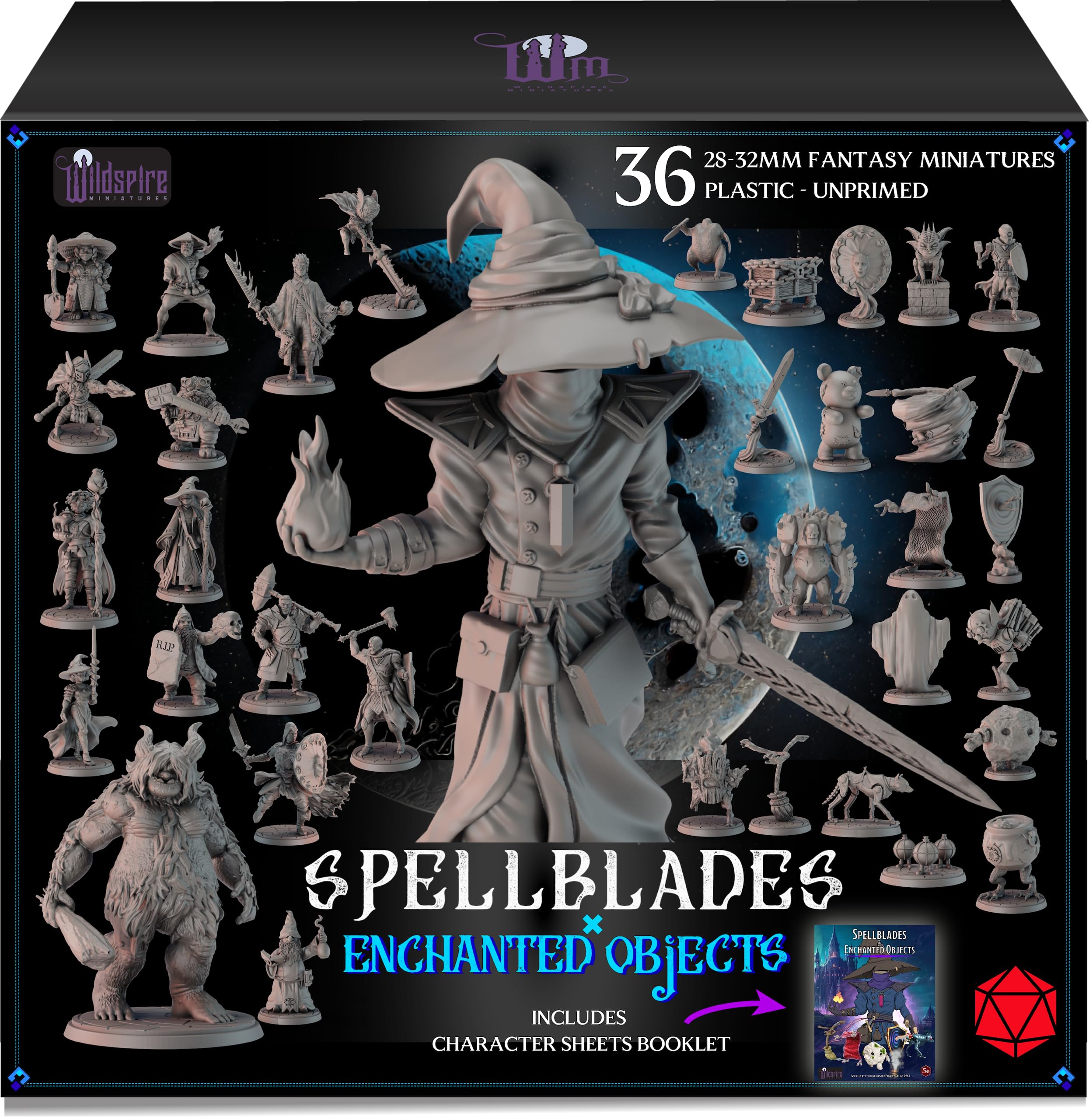 Wildspire Spellblades battlemage hero mini in unpainted plastic for tabletop D&D battles.