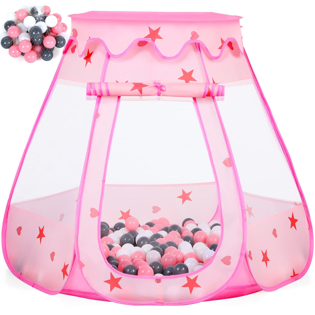 Wilhunter baby ball pit pink tent for safe indoor play