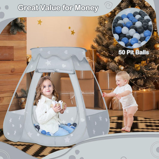 Wilhunter pop-up tent demonstrates quick setup for indoor fun.