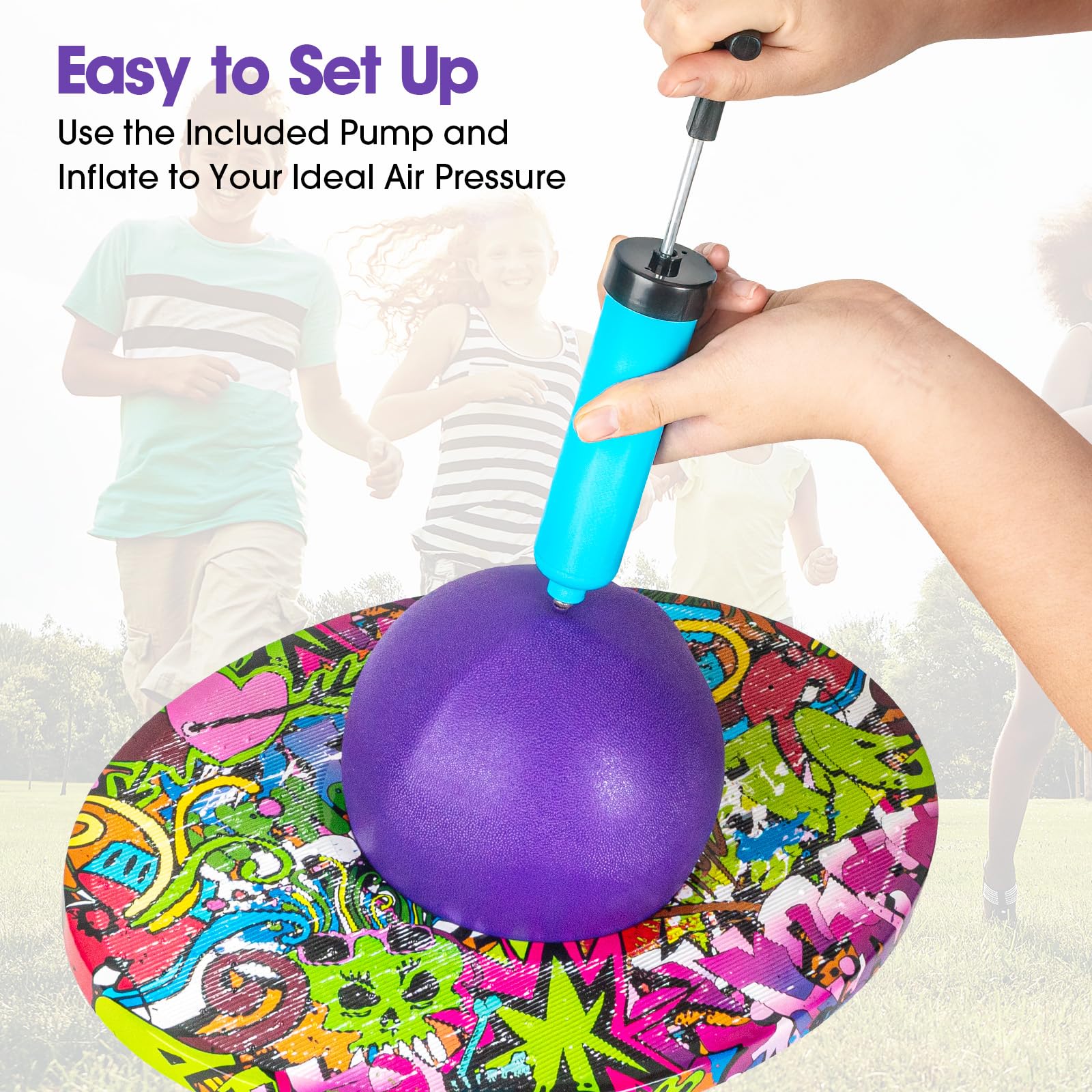 Willingfun Pogo Ball purple side view shows action and balance.