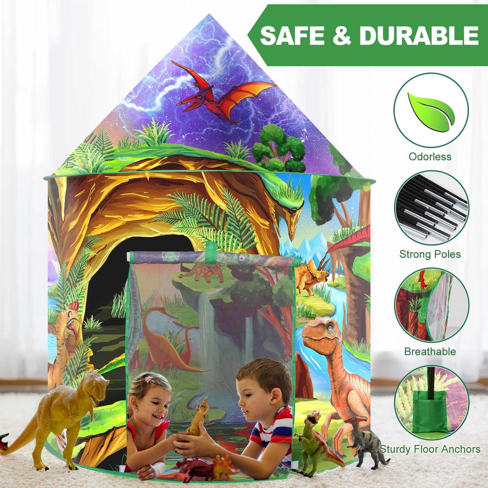 WillingHeart dinosaur cave tent setup, fast and easy for quick indoor fun
