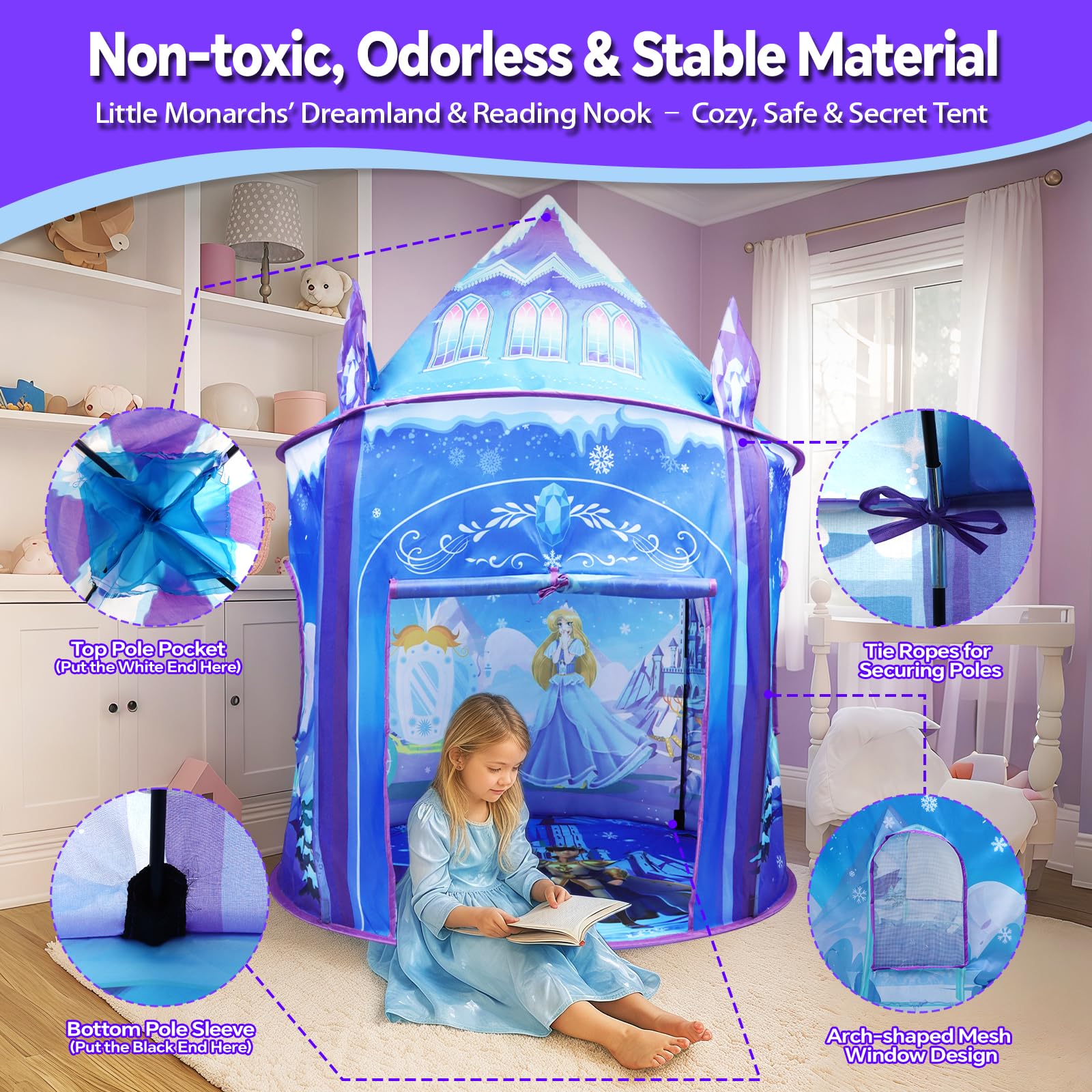 WillingHeart Princess Play Tent portable pop-up enables quick setup anywhere.