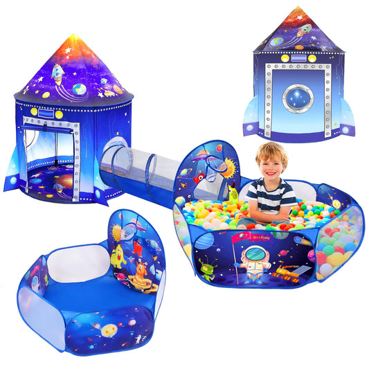 WillingHeart rocket ship tent front view for imaginative space play.