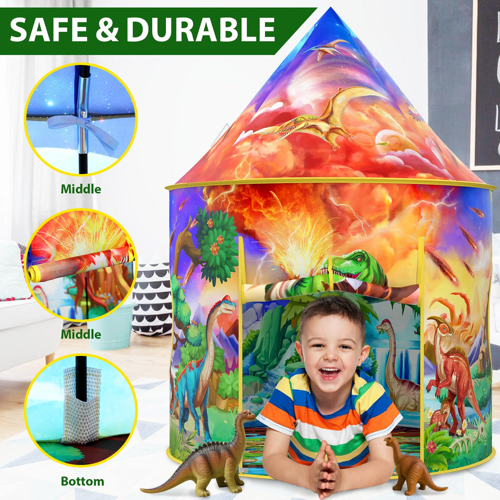 Wilwolfer dinosaur tent interior view shows breathable fabric and safety